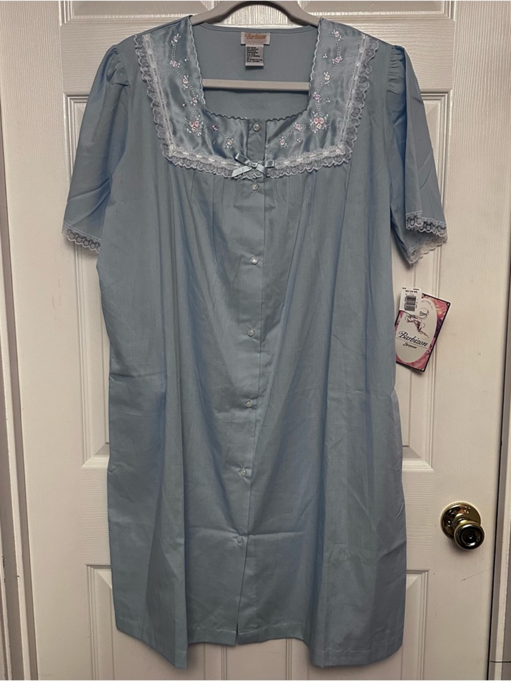 NWT Vintage Barbizon Blue Lace Trim Nightgown Robe Pockets Women’s L Cottagecore